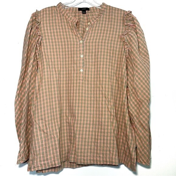 J. Crew Field Check Plaid Puff Sleeve Flannel Top - XL - Picture 2 of 12